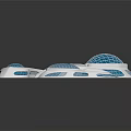 Cartoon Scene Featuring Multiple Streamlined White Structures With Blue Grid Details 3d model