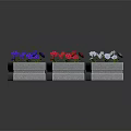 Three Rectangular Stone Planters With Colorful Flower Plants Blue Red White 3d model
