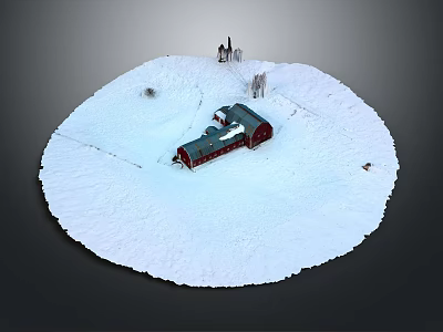 Cartoon Snowy Winter Scene With Snow Covered Red Train And Little Characters 3d model
