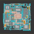 Abstract Geometric Equipment Structure With Blue And Orange Cubes
