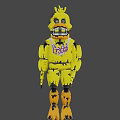 Yellow Duck Like Horror Game Character With Sharp Teeth Purple Eye And Lets Eat Vest