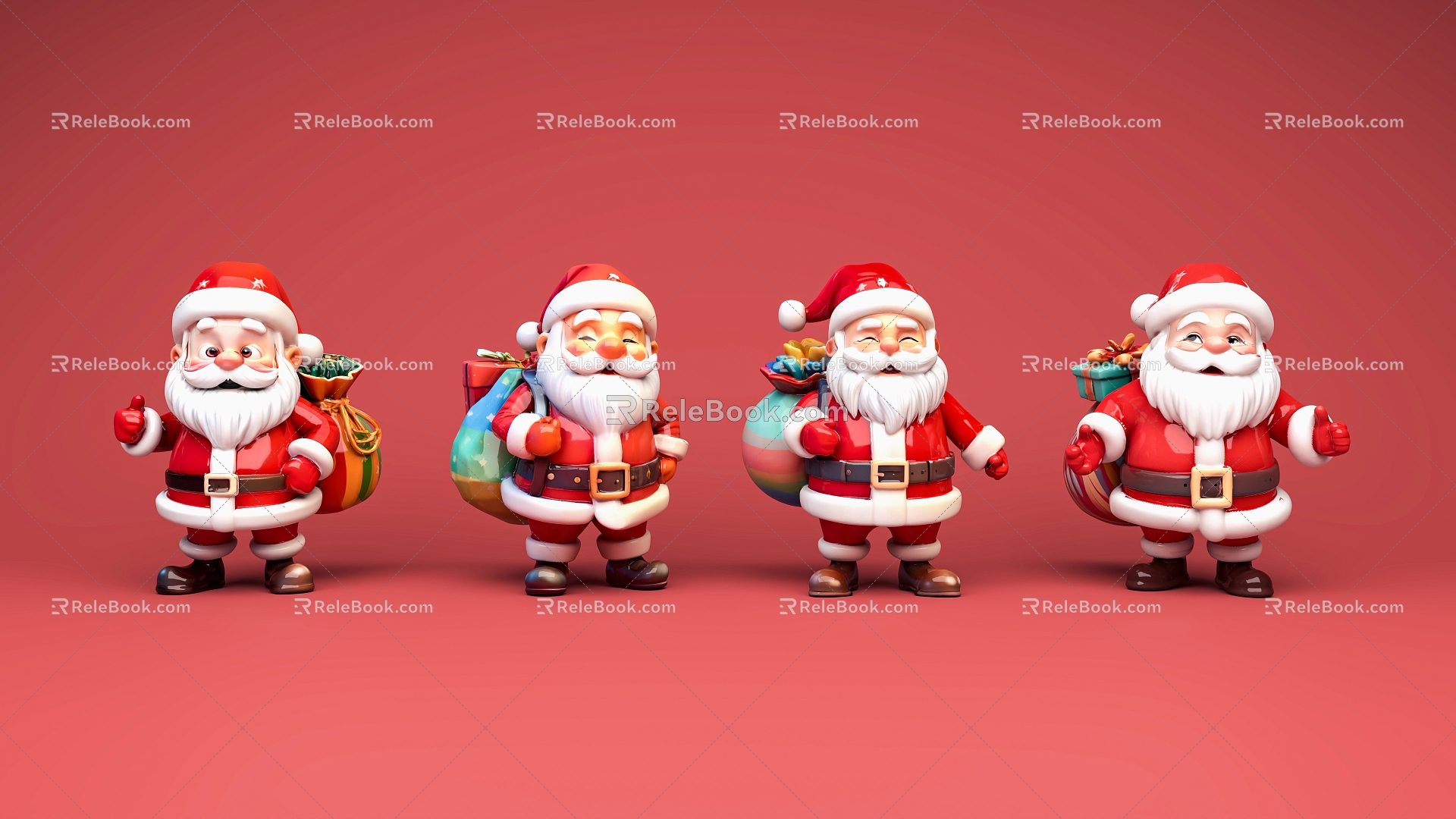 Santa Claus Rainbow Color Gift Bag Red Hat Christmas Gift Box White Beard Old Man Cartoon Santa Claus Cartoon Figure Game Character 3d model