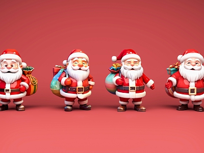 Santa Claus Rainbow Color Gift Bag Red Hat Christmas Gift Box White Beard Old Man Cartoon Santa Claus Cartoon Figure Game Character 3d model