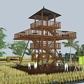 Modern Watchtower Viewing Tower Viewing Platform Viewing Tower Mountain Wooden Plank Road Thatched House Village Corridor Viewing Tower 3d model