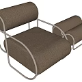 Brown Upholstered Accent Chair With Matching Ottoman And Chrome Metal Frame Design