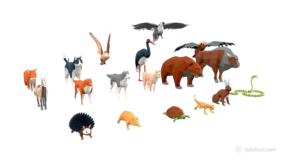 Diverse Cartoon Animal Collection Featuring Birds Mammals Reptiles And Small Pets 3d model 