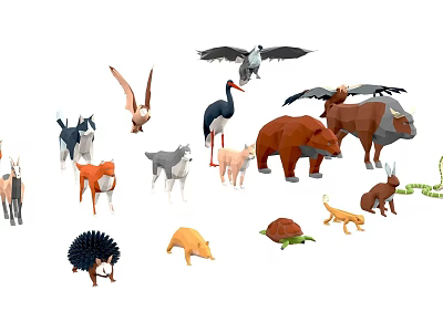 Diverse Cartoon Animal Collection Featuring Birds Mammals Reptiles And Small Pets 3d model