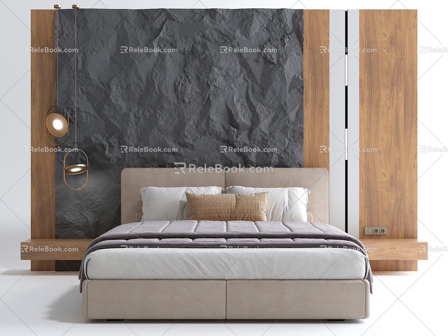 Modern background double bed bedding 3d model