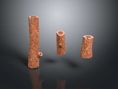Natural Wooden Log Pillars With Textured Surface And Tree Ring Details 3d model