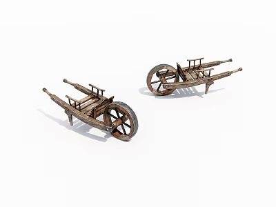 Two Classic Antique Wooden Wheelbarrows with Rustic Design and Spoked Wheels 3d model