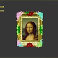 Ornate Yellow Framed Mona Lisa Painting On Dark Background With Reflection