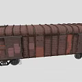 Old Rusty Freight Train Car With Wooden Structure And Metal Frame 3d model