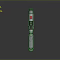 Silver Cylindrical Weapon With Red Stripes And Mechanical Structure On Dark Background