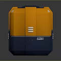 Orange and Blue Geometric Containers with Triangle Symbols Top Lids Blue Bases Reflective Green Parts