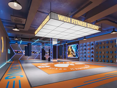 WUJI Fitness Studio Interior With Spacious Training Area And Fitness Equipment 3d model
