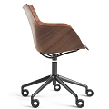 Modern Office Chair With Wooden Backrest Black Leather Seat And Swivel Base