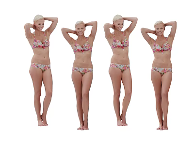 Woman Standing In Floral Bikini Posing With Hands Behind Head 3d model