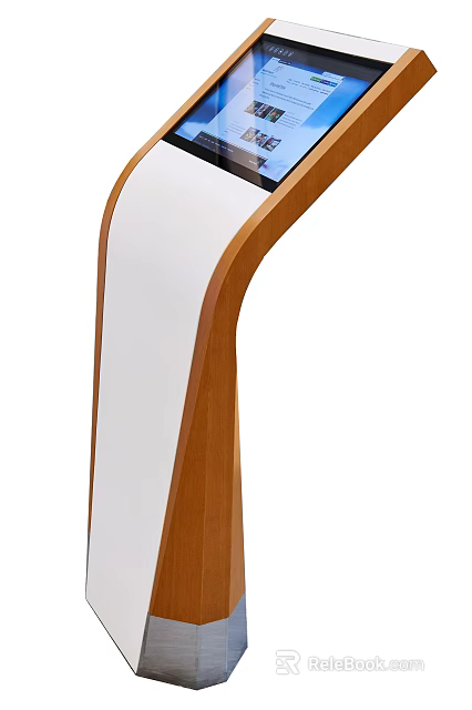 Modern Public Facility With Curved Wooden Frame White Panel And Display Screen 3d model 