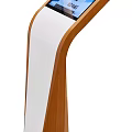 Modern Public Facility With Curved Wooden Frame White Panel And Display Screen