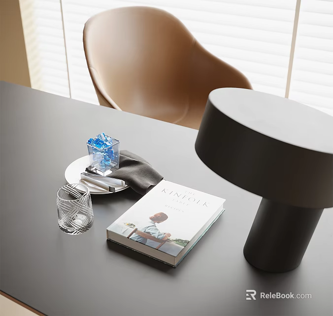 Modern Home Decor Ornament Set With KINFOLK Book Clear Glass Cup And Blue Decor 3d model 
