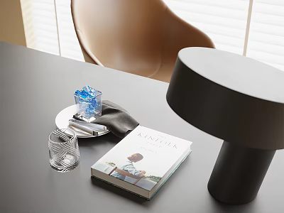 Modern Home Decor Ornament Set With KINFOLK Book Clear Glass Cup And Blue Decor 3d model