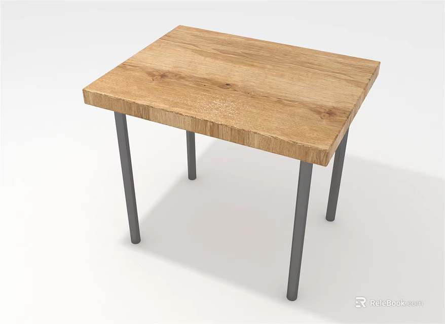 Simple Wooden Table With Metal Legs And Natural Wood Surface Design 3d model 