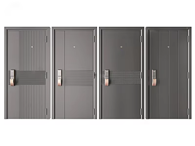 Modern Security Doors With Different Panel Patterns Metal Handles And Locks 3d model