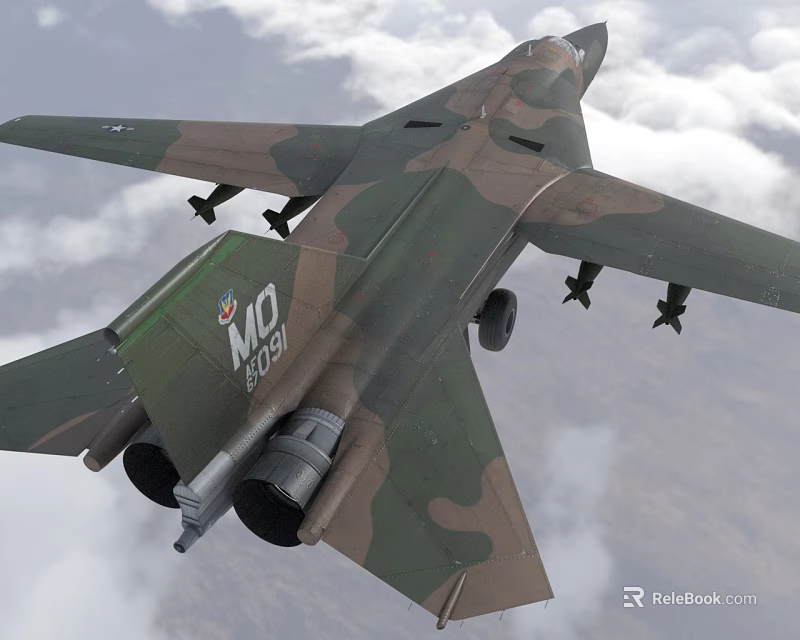 Military Camouflage Fighter Jet Flying Through Clouds With Weapon Pylons 3d model 