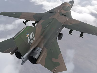 Military Camouflage Fighter Jet Flying Through Clouds With Weapon Pylons 3d model
