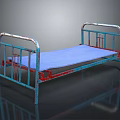 Rustic Metal Bed Frame With Blue Mattress And Red Blue Accents