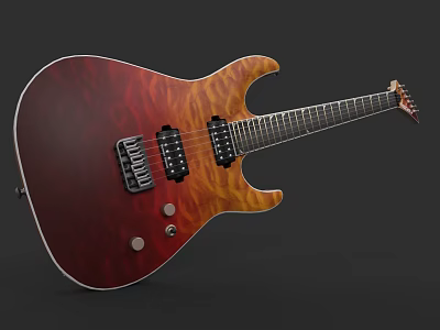 Electric Guitar Featuring Red Orange Gradient Body And Pickup Knob Details 3d model