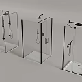 Three Modern Transparent Glass Shower Enclosures with Stylish Shower Heads