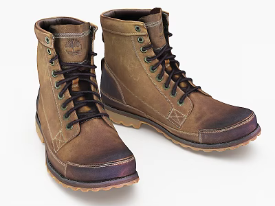 Brown Leather Ankle High Lace Up Boots With Durable Rubber Sole And Stitching 3d model