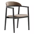 Modern Wooden Frame Chair With Curved Armrests And Upholstered Seat Backrest