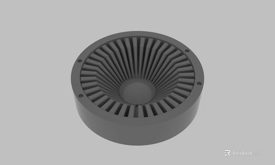 Gray Circular Mechanical Component With Radiating Fins And Base Structure 3d model
