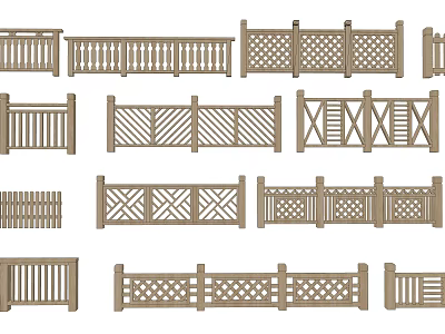 Various Wooden Fence Designs With Lattice Patterns And Cross Structures 3d model