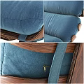 Blue Velvet Lounge Chair With Wooden Frame And Stitched Zipper Details
