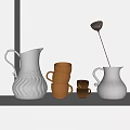 Stylish Ceramic Tea Set with Stacked Brown Cups and White Pitcher for Minimalist Modern Decor