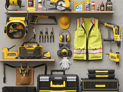 Complete Hardware Tools Collection With Power Drills Saws Safety Helmets Gloves And Toolboxes 3d model