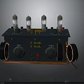 Vintage Electronic Device With Vacuum Tubes Control Knobs And Wooden Base Panel 3d model