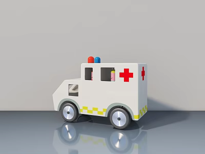 Toy Ambulance With Swing Door Red Cross Blue Red Siren And Yellow Stripes 3d model