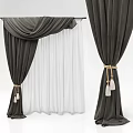 Gray And White Layered Curtains With Textured Fabric And Tassel Tiebacks