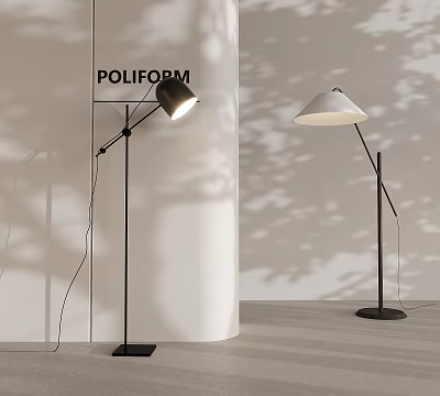 Modern Black And White Floor Lamps With Tree Shadows In Minimalist Interior 3d model