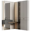 Modern Bathroom Washbasin Vanity Design With Concrete Countertop Wooden Cabinets And Large Mirror
