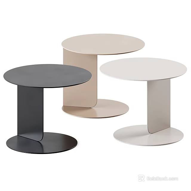 Modern Minimalist Round Tables With Black Beige White Colors And Unique Base Design 3d model 