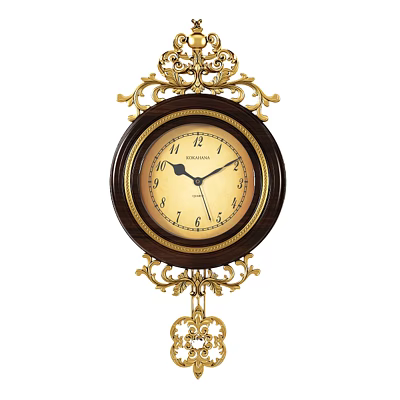 Antique Wall Clock With Golden Ornate Design And Wooden Round Dial 3d model
