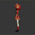 Child Wearing Red Traditional Dragon Costume with Gold Patterns and Boots
