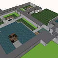 Modern Garden Landscape With Reflecting Pool Fire Pit Lush Greenery And Trees