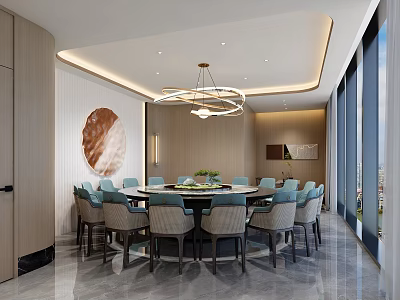 Restaurant Box Hotel Room Chandelier Round Table 3d model