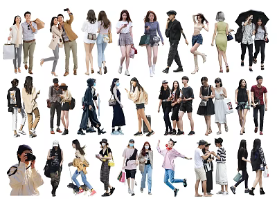 Group of Diverse People in Various Poses Casual Outfits and Activities 3d model